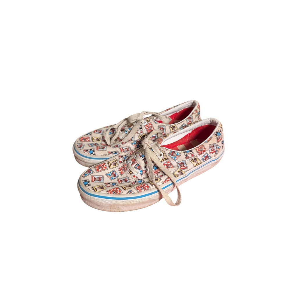 Vans‎ Era Wheres Waldo Postage Stamp Sneakers Kids Size 3 Cream Red Blue Low Top